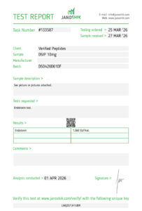 DSIP Peptide Endotoxin Certificate of Analysis Lab Test Report April 2026