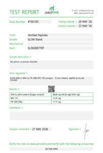 GLOW Peptide Purity Certificate of Analysis Lab Test Report May 2026