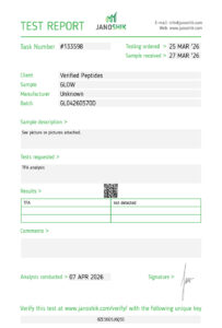 GLOW Peptide TFA Certificate of Analysis Lab Test Report April 2026