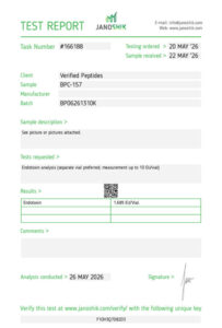 BPC-157 Peptide Endotoxin Certificate of Analysis Lab Test Report May 2026